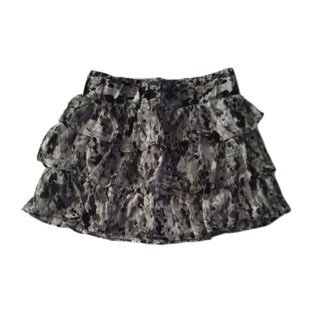 Charlotte Russe Gray/Black Chiffon Ruffle Floral Skirt sz S Womens Elastic Waist